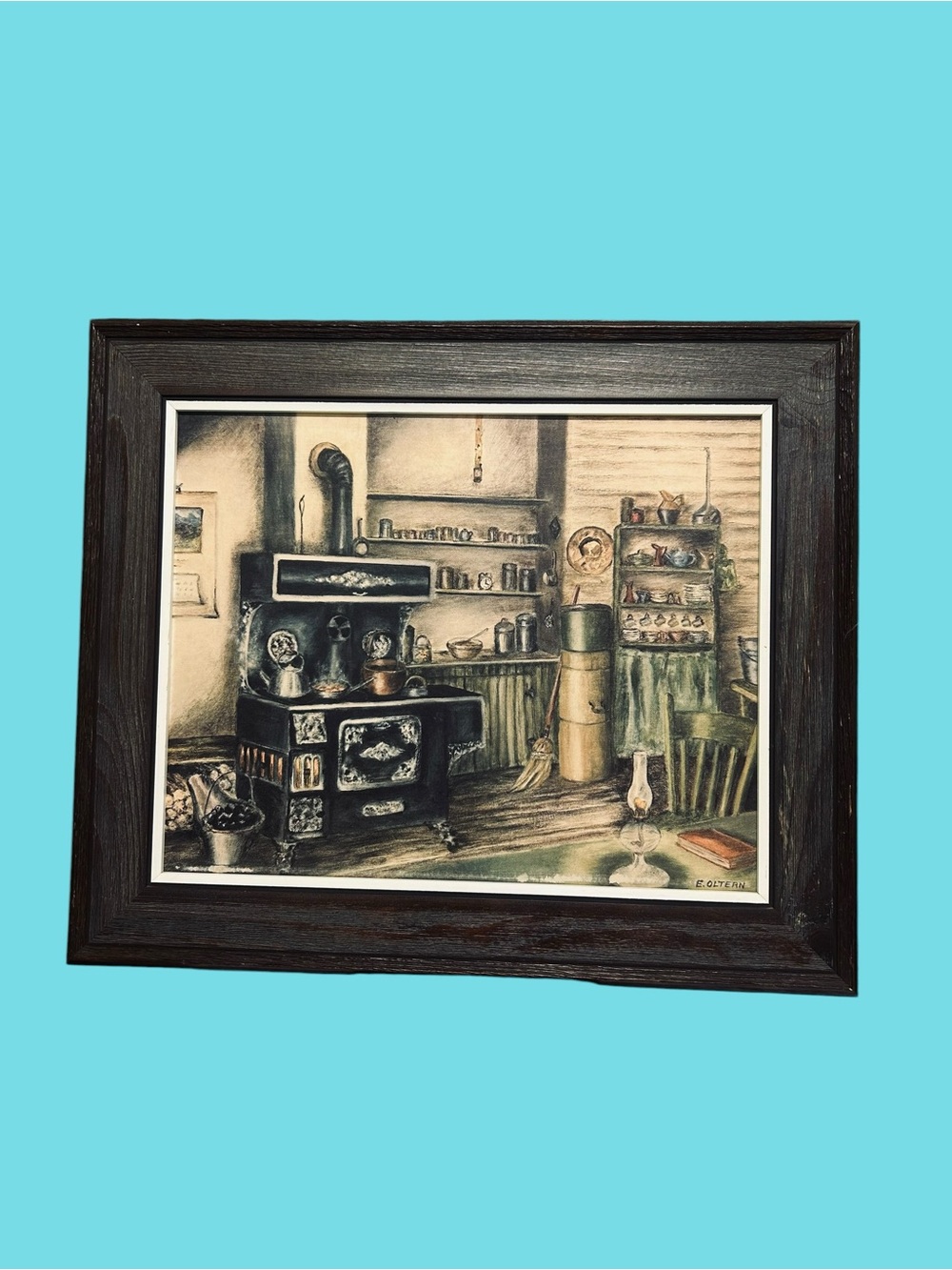 Vintage Eleanor Oltean Homestead Kitchen Oil Painting